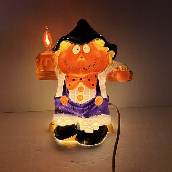 VTG Lighted Pumpkin Scarecrow Plastic Halloween Corded On/Off Switch With Box - Picture 2 of 9